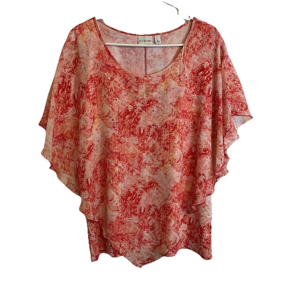 Kim‎ Rogers Women's Blouse Top Pink Paisley Tank with Sheer Overlay - Size XL
